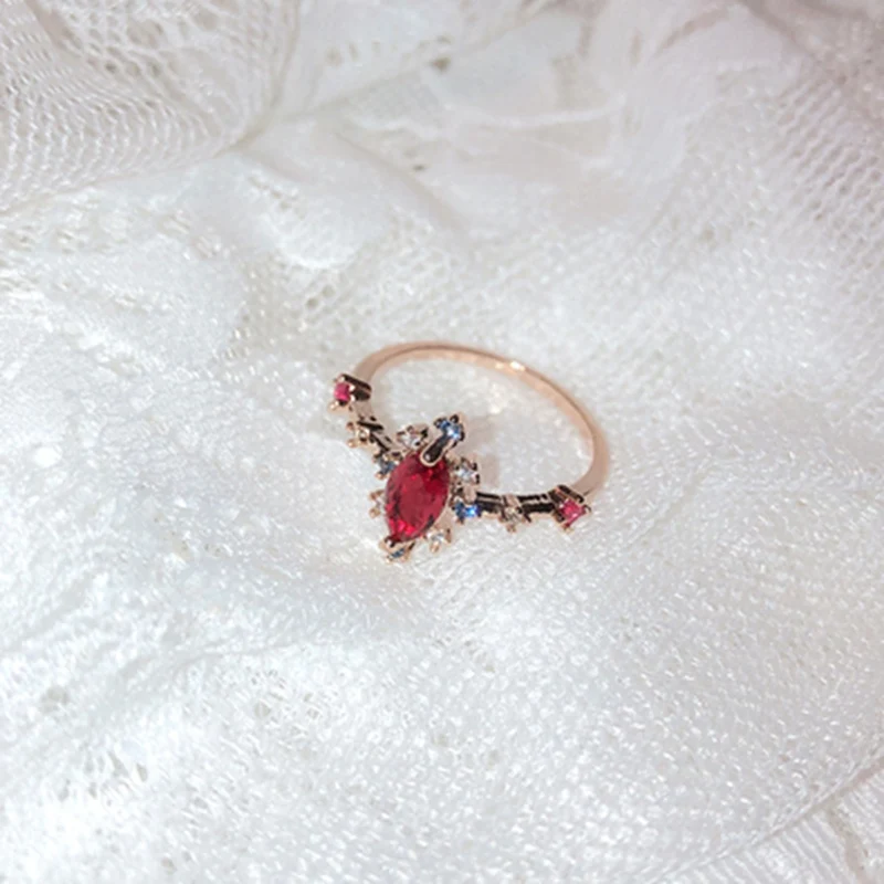 red water drop Новые корейские модные цветные кольца в форме сердца, кубического циркония, регулируемые кольца для женщин, аксессуары для вечеринки - Цвет основного камня: red water drop
