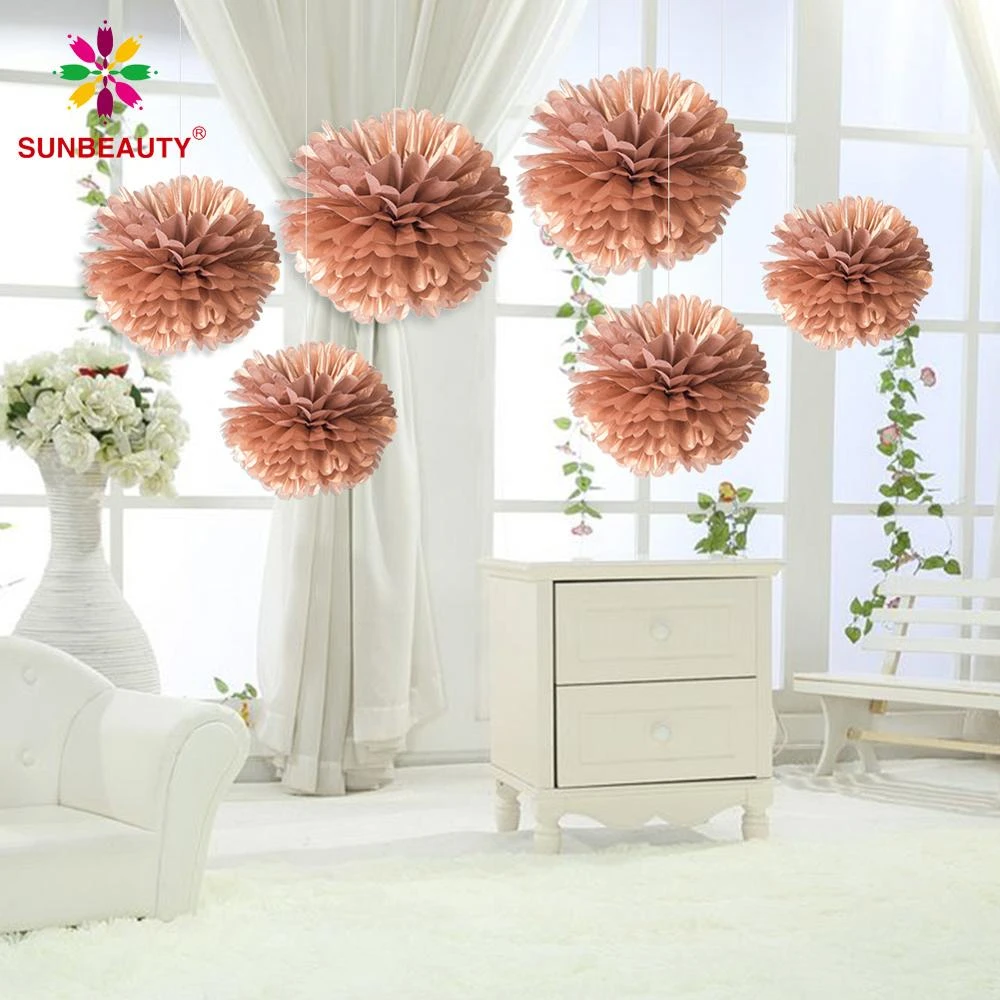 6pcs 25cm Decorative Tissue Paper Rose Gold Pom Pom Flowers Wedding Decoration Birthday Baby Shower Event Party Supplies|Party DIY Decorations| - AliExpress