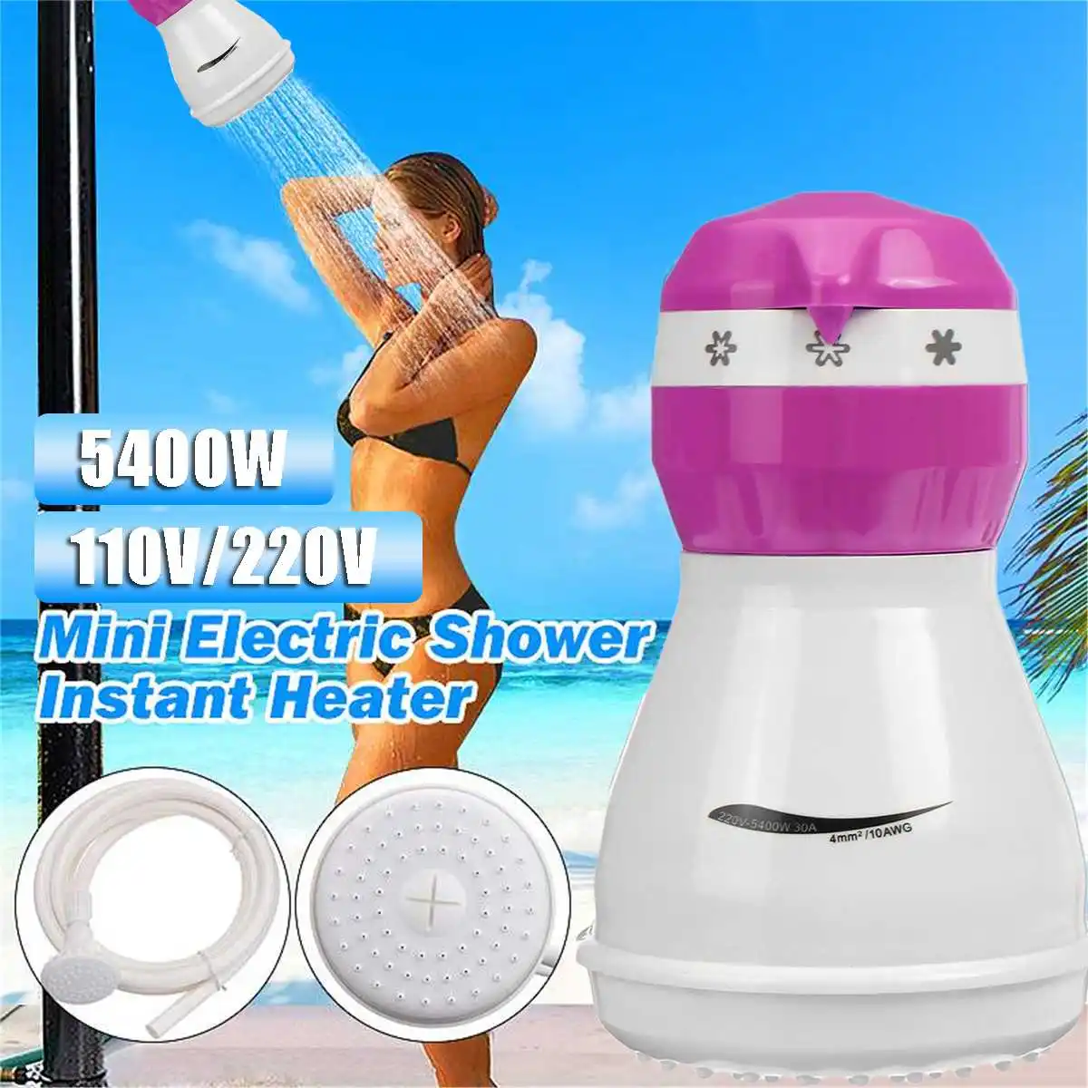 Calentador de ducha eléctrico de 5400W, 110V/220V, grifo caliente instantáneo, calentador de agua instantáneo para baño, verde/rosa