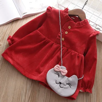 

Baby Girls Autumn Winter Long Sleeve Sweater Dress Newborn 1 Year Birthday Party Dress Infant Baptism Dress Free kitten Satchel