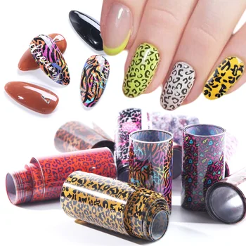 

10 Roll Nail Foils Stickers Leopard Patterns Design Water Transfer Slider Decal Adhesive Manicure Tips Nail Art Decor LAXKB64