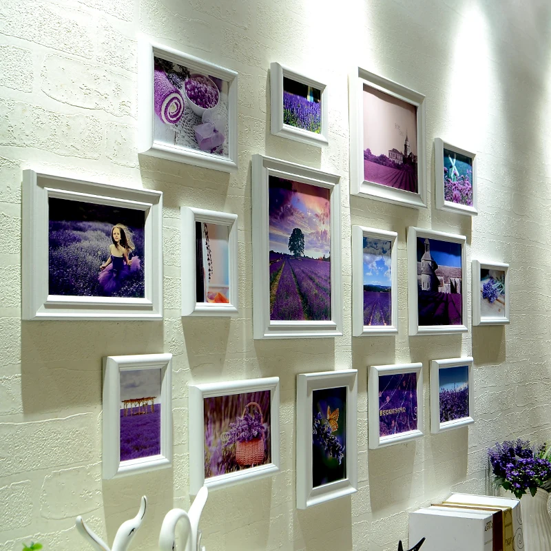 

New Photo Frame With Lavender Romantic Pictures Decorate Living Room White Picture Frames Modern Style 15 pcs/set Creative Gifts
