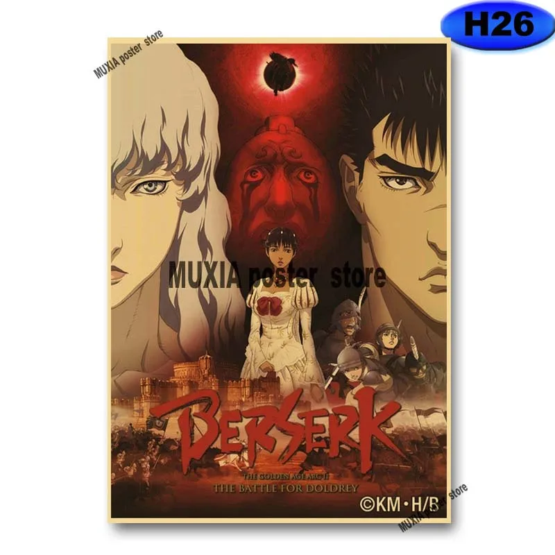 Classic Anime Berserk Poster Retro Kraft Paper Swordsman Posters and Prints Wall Sticker Home Decor Living Room Bar Art Painting