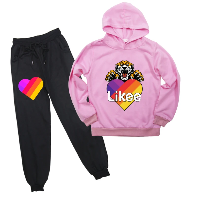 

Pink LIKEE Sweatshirt Pants Suit Casual Tiger Boys Girls Long Sleeve Likee Video Hoodies Teens Pullover Sportswear Children Tops