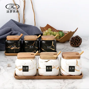 

The Nordic Matte Marbling Ceramic Seasoning Pot Cans of Oil Or Salt Household Seasoning Box Kitchen Seasoning Seasoning Bottle C