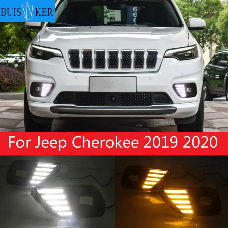 

1 комплект светодиодные дневные ходовые огни светильник для Jeep Cherokee 2019 2020 автомобильные аксессуары Водонепроницаемый АБС 12 В DRL Противотуманные фары украшения