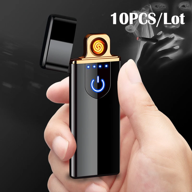 

10PCS/Lot Charging Lighter electronic ultra-thin USB cigarette lighter touch induction Sensing Switch electric lighters no gas