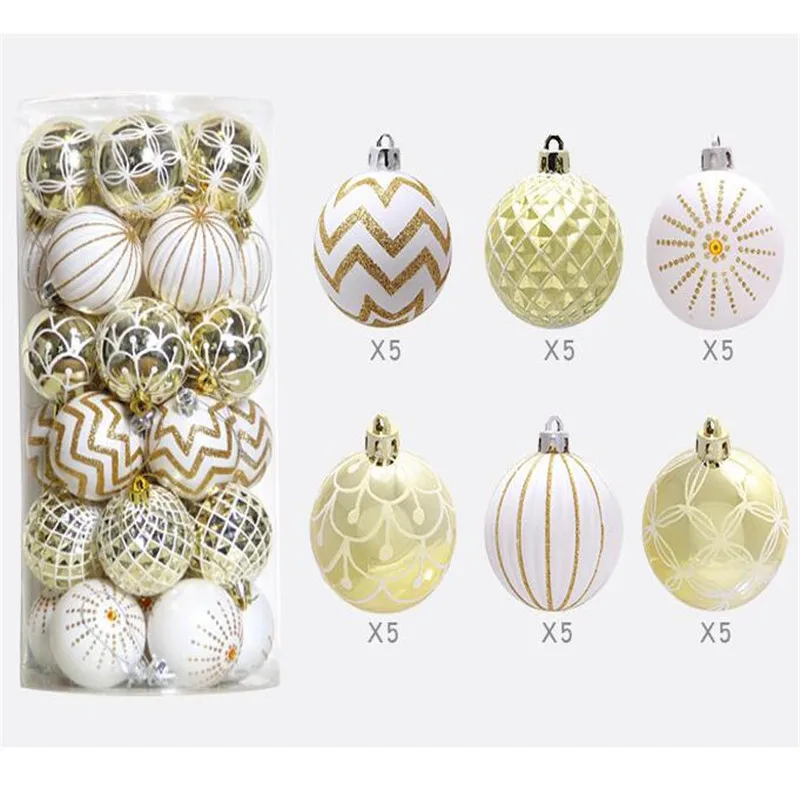 

Plating Mixed 30PCS 6cm Christmas Balls Gold White Merry Christmas Tree Hanging Decorations Xmas Party DIY Decor