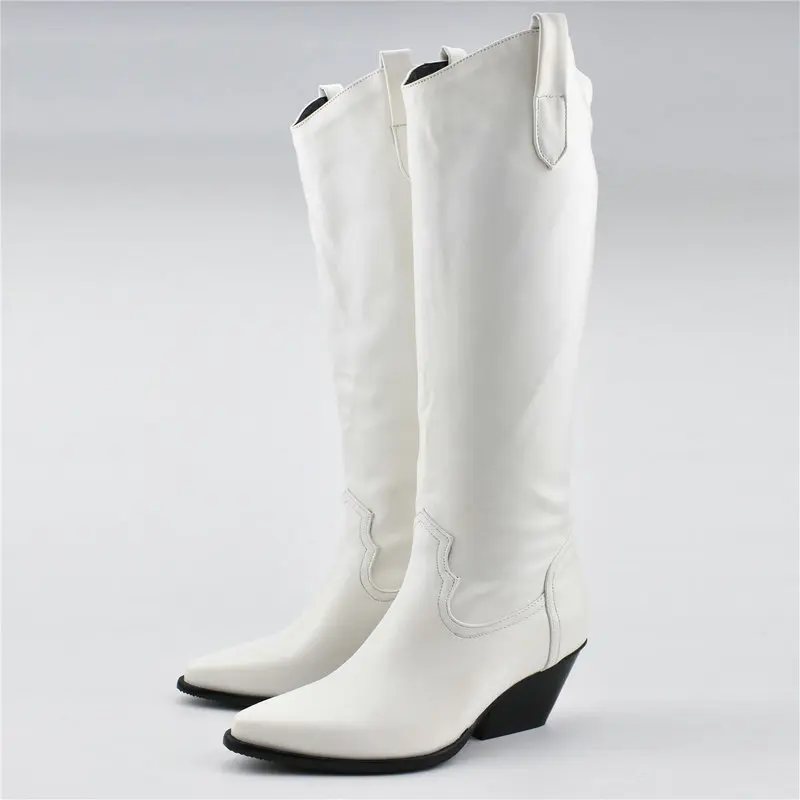 

AIWEIYi Sexy Knee High Boots for Women Pointed toe Square Heel High Heels Motorcycle Boots Black White Thigh High Boots Botas