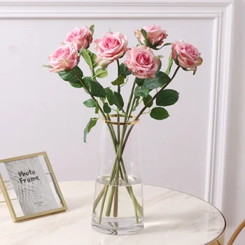 

Flowers Single Stem Handfeel Moisturizing Crimping Rose Home Decoration Artificial Flower Green Vegetation Wedding Dec