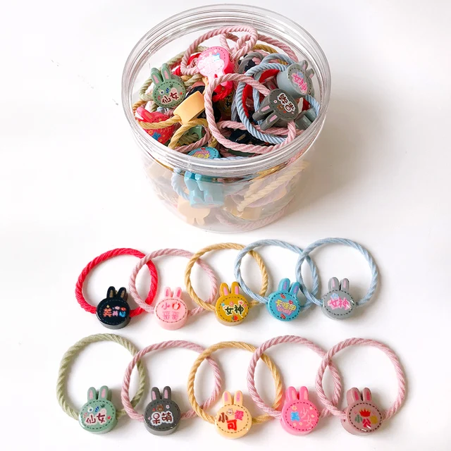 10/20/24 Pcs/Set Baby Girls Cute Cartoon Flower Scrunchies Rubber Bands Children Lovely Elastic Hair Bands Kids Hair Accessories Rabbit-24 Pcs