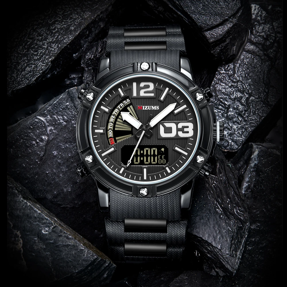 MIZUMS Quartz Analog Digital Sport Watch Men Waterproof Week Display Military Wrist Watches for Man Relogio Masculino Male Clock 10