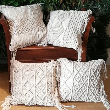 

Macrame Hand-woven Cotton Thread Pillow Covers 100% Cotton Linen Geometry Bohemia Cushion Covers Home Decor 45*45cm