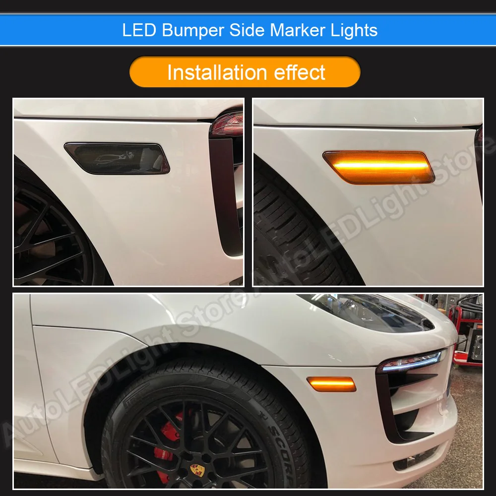 LED Amber Front Bumper Side Marker Light For 2014-2019 Porsche Macan 2PCS Smoked