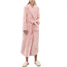 

60%HOTWomen Men Winter Soft Solid Color Thick Warm Long Bath Robe Home Gown Sleepwear