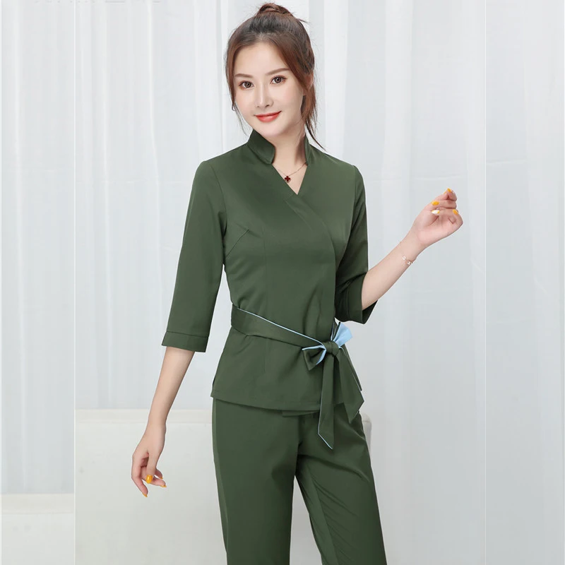 Women Beauty salon work clothing hotel waiter work clothes SPA Uniform autumn Seven-quarter sleeve sauna foot bath Uniforms