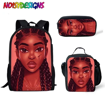 

NOISYDESIGNS School Bags for Kids Black Art African Girl Printing Shoulder Bagpack Children 3pcs/set School Book Bags Satchel