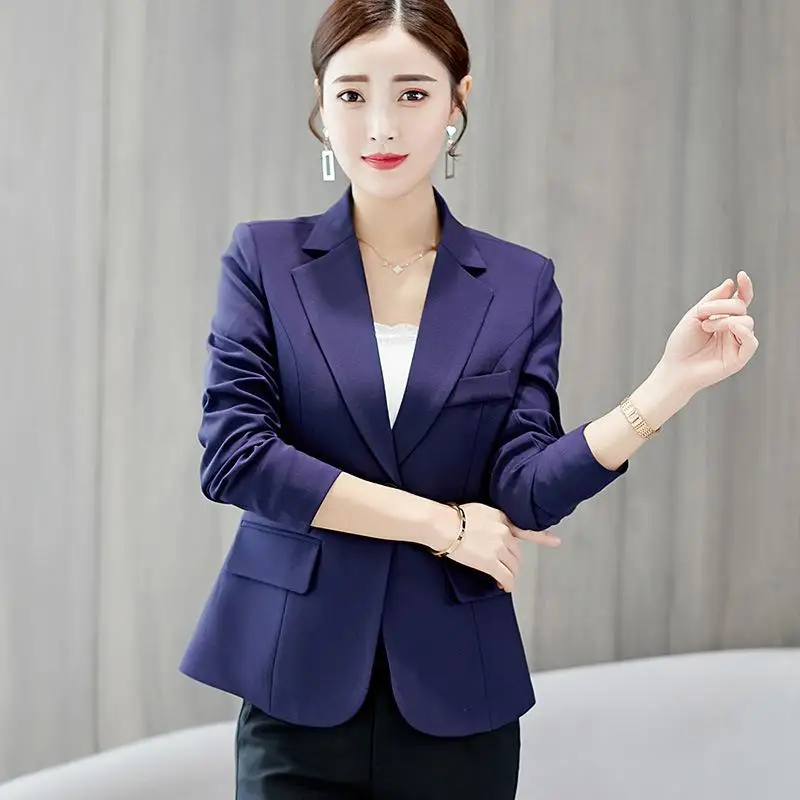 S-2xl High-quality Women Blazer Plus Size Straight and Smooth Jacket Office Lady Style Coat Business Formal Wear Heavy Tops - Цвет: Blue