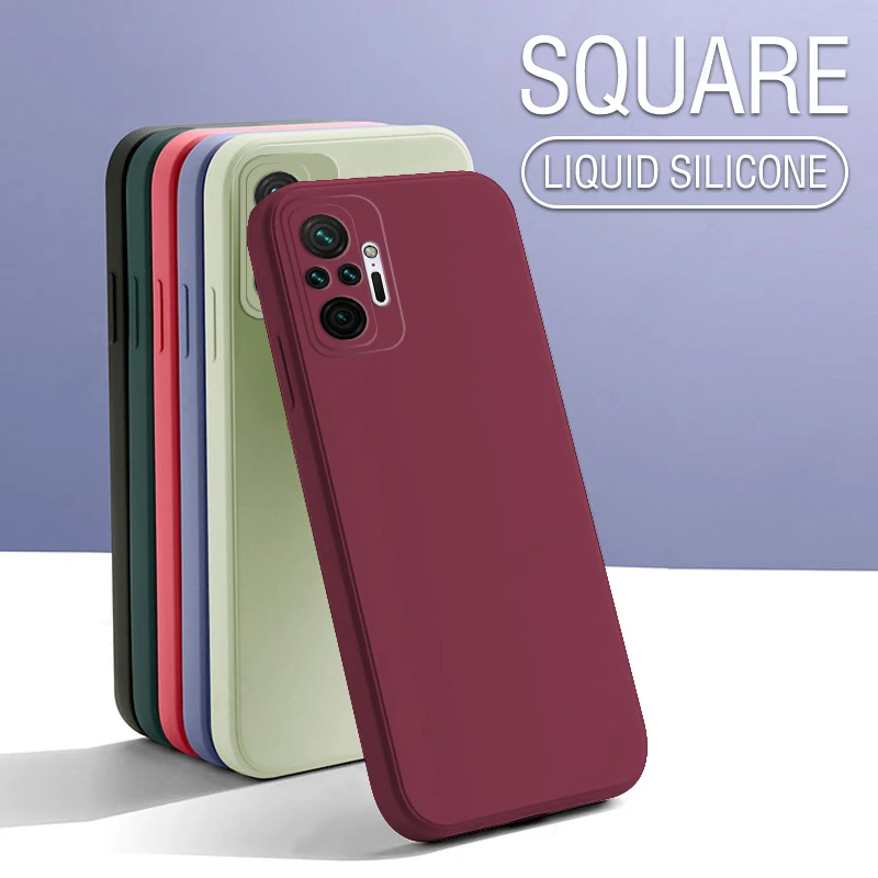 Funda de silicona líquida cuadrada Original para Xiaomi Redmi Note 12 11 10 Pro 11S 9S Mi 11 Lite 10T 11T Pro, funda protectora trasera suave