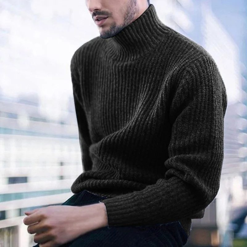 2019 autumn and winter new men's sweater pullover high collar long sleeves expanded sweater men's casual solid color sweater