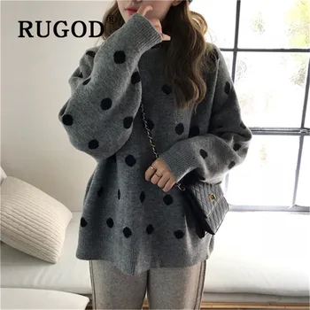 

RUGOD fashion sweet women's sweater o neck dot print oversized pullovers korean elegant casual knitwear new autumn warm tops