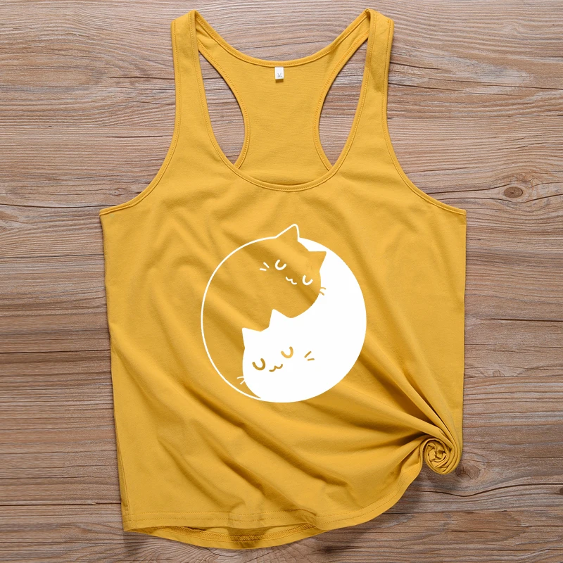Новейшая модель; Для женщин платья casual Tanks забавные Инь изображением кота футболка Милая Пижама «Hello Kitty», Пижамный костюм, Детская футболка с принтом Футболки Повседневное безрукавки для фотосъемки в стиле гранж с изображением Топы Прямая