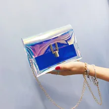 SHUJIN, женские сумки через плечо, ПУ пластик, прозрачный внешний маленький пляжный мешок, с застежкой, с пряжкой, тоут, с цепочкой, сумочка, лазерный кошелек