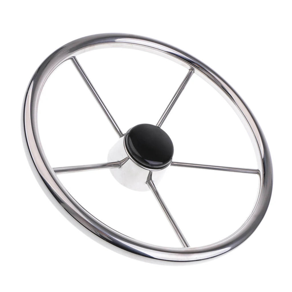 Heavy Duty 34.5cm Stainless Steel 5 Spokes 3/4'' Marine Boat Steering Wheel for Boats