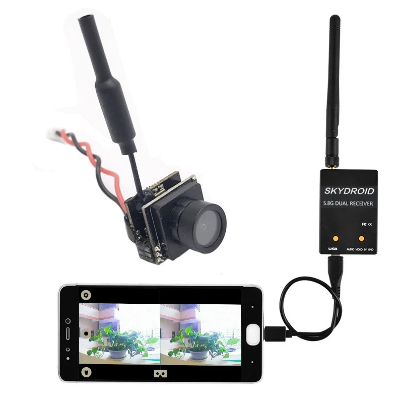 Мини-передатчик 5 8G FPV 48CH 25mW с камерой 800TVL и приемником Skydroid OTG UVC для планшетов Android