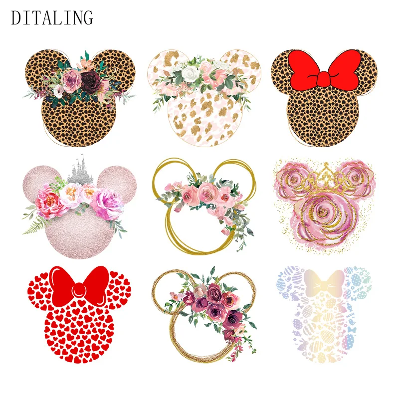 레오파드 프린트 꽃 스티커 의류용 DIY 열 스티커, 티셔츠 패션 소녀 패치 의류용 아이언 전송 패치