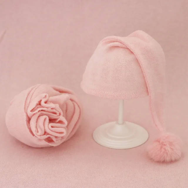 2pcs Wrap Hat Sets Newbornn Photography Props Boys Girls Photography Swaddle Blanket Infant Baby Picture Shoot Props Accessories Pink