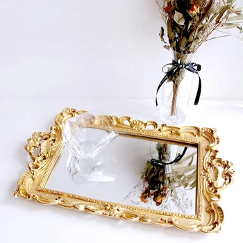 

New European Resin Mirror Jewelry Earrings Necklace Tray Flower Mirror Storage Tray Home Decoration