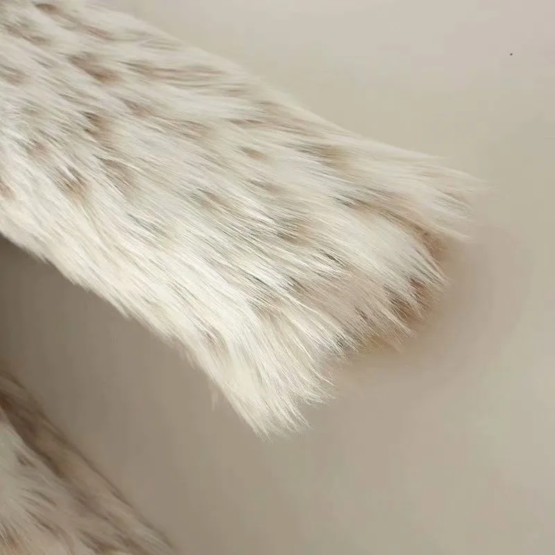 NSZ women animal printed elegant faux fur coat teddy bear chic jacket shaggy winter warm outerwear fashion overcoat