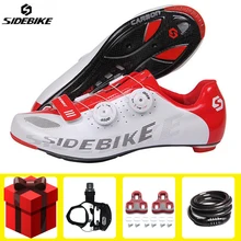 SIDEBIKE/Мужская обувь для шоссейного велоспорта; подошва из углеродного волокна; комплект с педалью; спортивная дышащая обувь с самоблокирующимся верхом; обувь для гоночного велосипеда