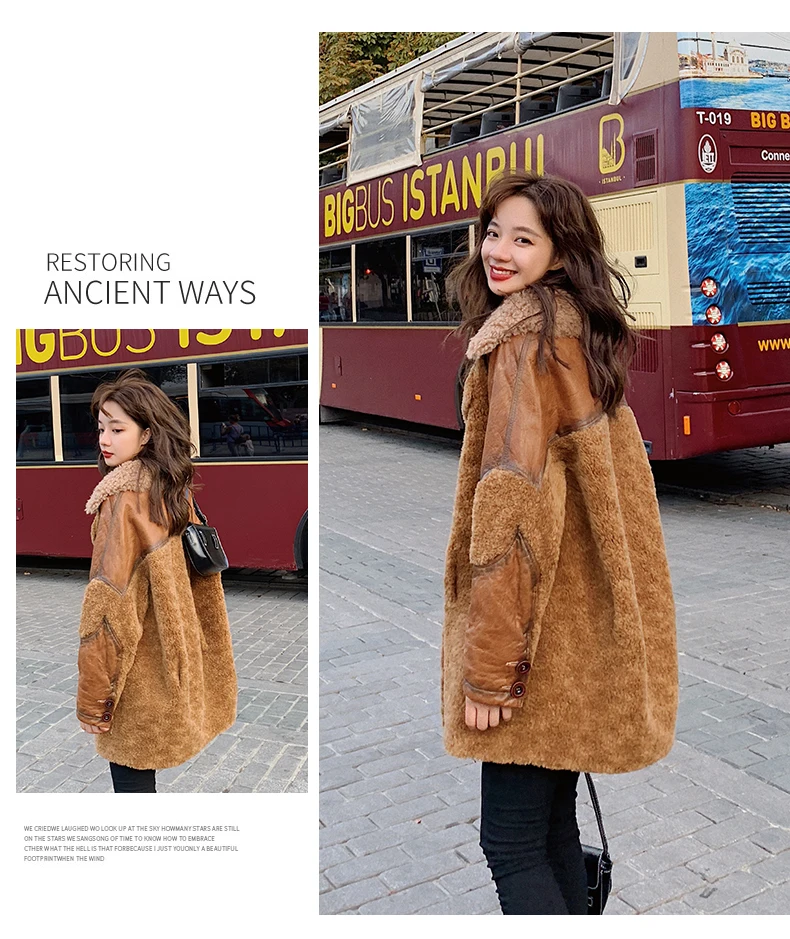 Новинка 2019, зимнее пальто из меха ягненка, женские корейские длинные теплые куртки для стрижки овец, Женское пальто N1149