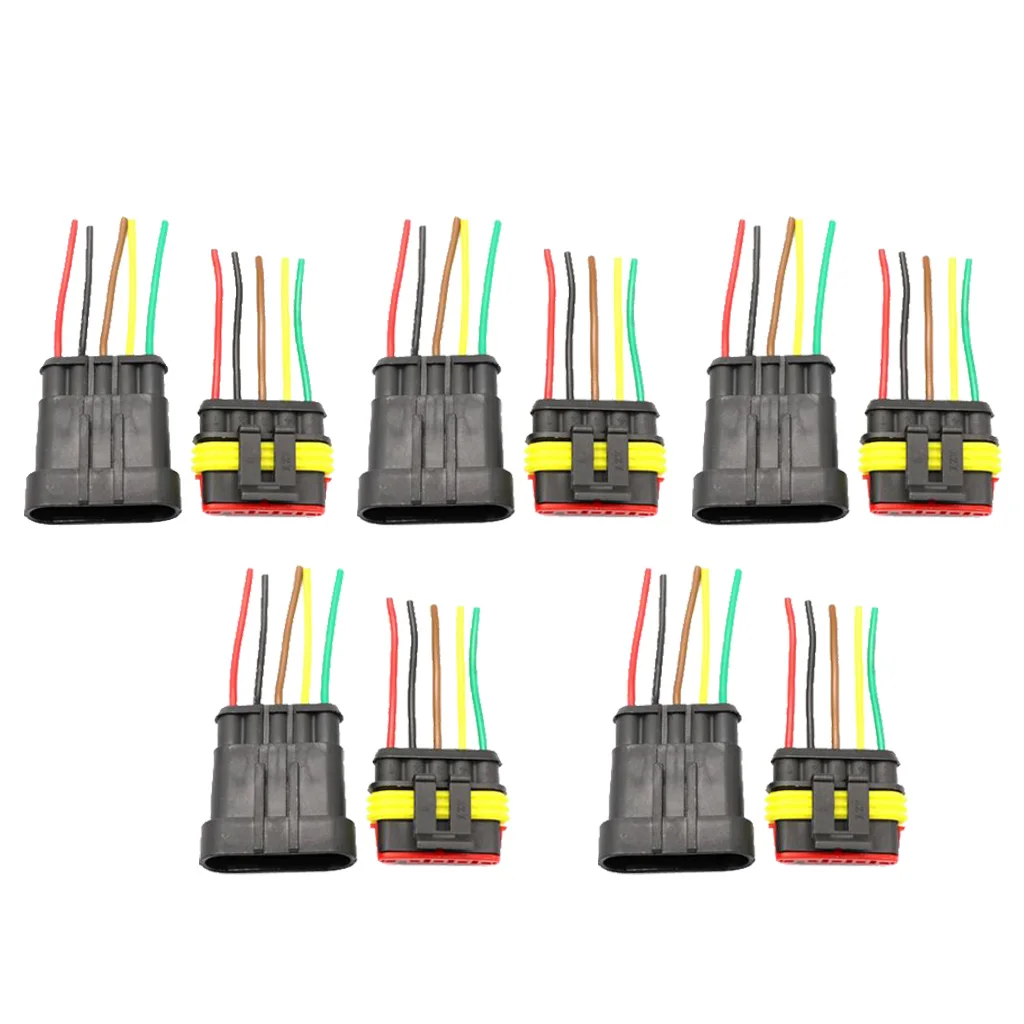 Support 5 Pin Way Car Auto Waterproof Electrical Connector Plug Socket Kit with Wire AWG Gauge Marine Pack of 5
