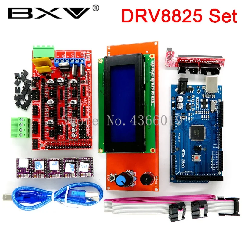 DRV8825 Set Mega 2560 R3 CH340+ 1 шт. RAMPS 1,4 контроллер+ 5 шт. A4988 DRV8825 модуль шагового драйвера+ 1 шт. 2004 контроллер для 3d принтера комплект - Цвет: DRV8825 Set