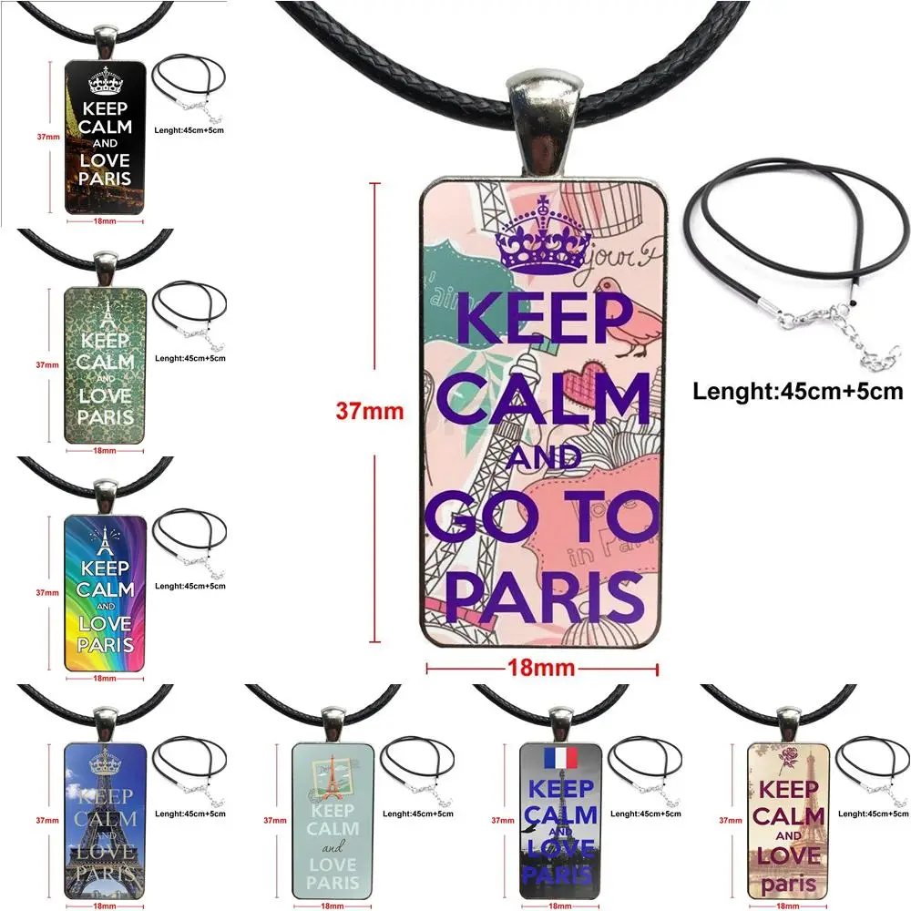 Keep Calm And Love Paris For Girls Handmade Gift Glass Cabochon Choker Pendant Rectangle Necklace Stainless Steel Color Jewelry | Украшения