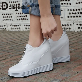 

DORATASIA Ladies Spring New Elegant Height Increasing Pumps Zipper High Heels Pumps Women Genuine Leather Platform Shoes Woman
