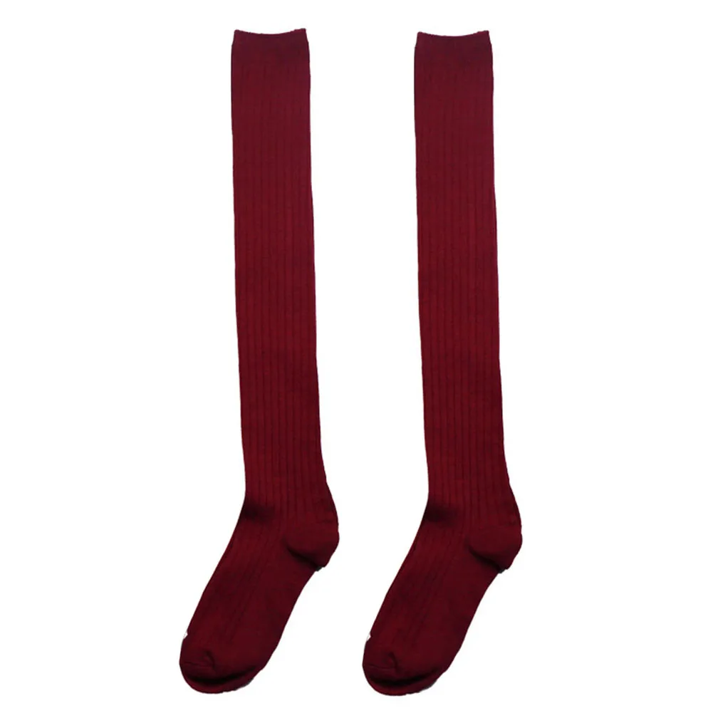 1 пара, зимние теплые хлопковые толстые вязаные Гольфы выше колена, высокие носки - Цвет: Wine Red