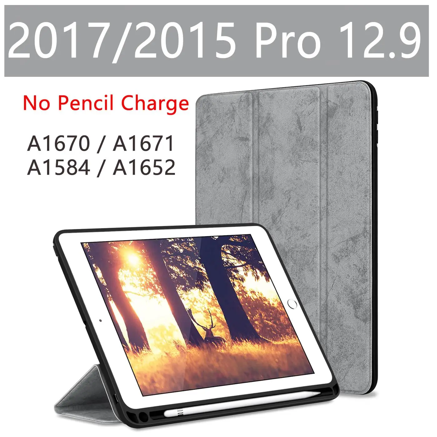 Gray 2017 Для iPad Pro 12,9 чехол с карандашом держатель Премиум из искусственной кожи TPU мягкий чехол для iPad Pro 12,9 чехол без ручки - Цвет: Gray 2017
