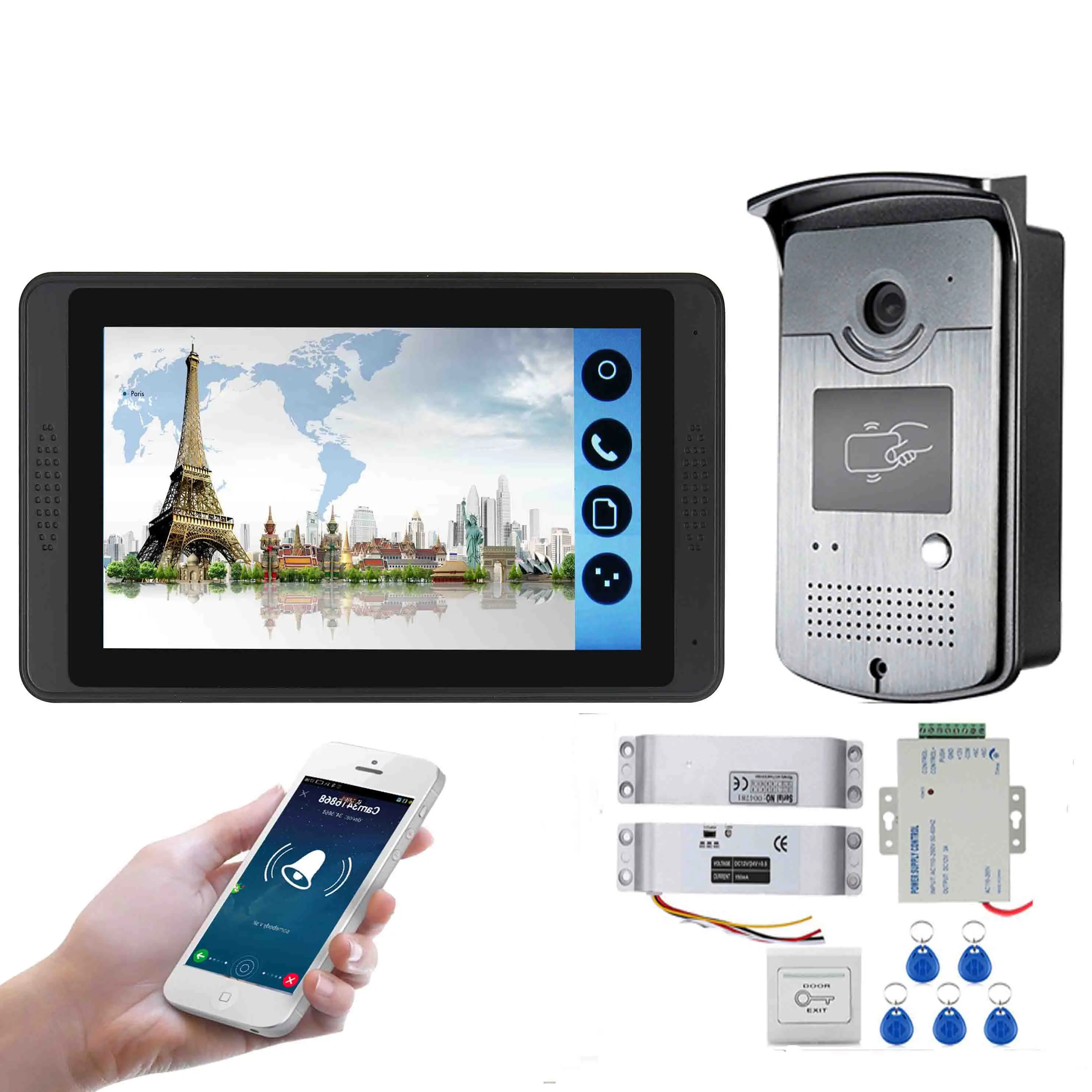 RFID Контроль доступа видеодомофон 7 дюймов монитор Wifi беспроводной видеодомофон дверной звонок визуальный домофон комплект+ замок открывания двери - Цвет: 618MEID11-B10