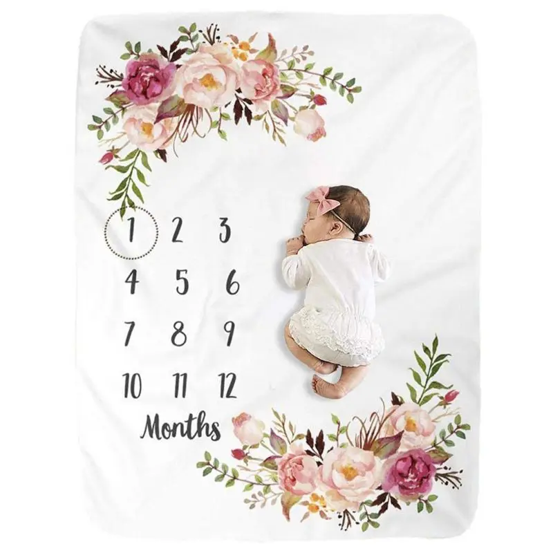 

2019 Baby Milestone Blanket Flannel Newborn Photo Prop Backdrop with Monthly Growth Chart for Girl and Boy