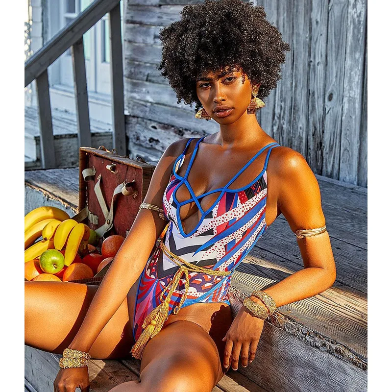 Цельный купальник 2019 Африканский женский с принтом Монокини боди высоким