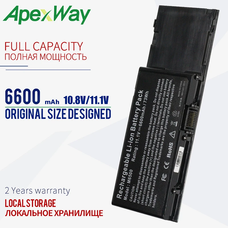 Apexway 6600mAh 11 1 v Аккумулятор для ноутбука M6400 M6500 DELL DW842 312 0873 точности M6500C565C 8M039 KR854|laptop