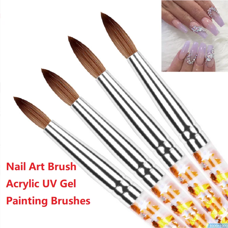 Arte de uñas acrílico Gel UV brillante pinceles para pintar manija de cristal de pelo de Nylon flor grabada bolígrafos para DIY líquido pluma de dibujo