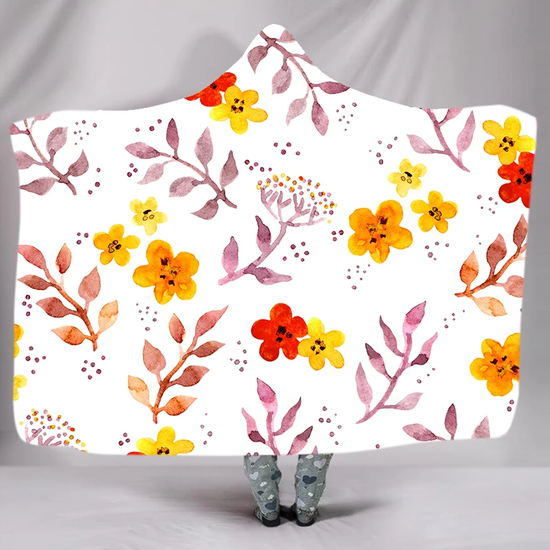 4 sunflower Hooded Blanket for Adults Floral Sherpa Fleece Wearable plush Throw Blanket on Bed Sofa Thick warm B2021 - Цвет: 4