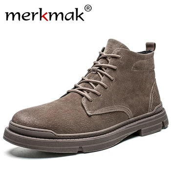 

Merkmak 2019 New Autumn Men Working Boots Fashion Lace-up Ankle Booties British Style Non-slip Winter Shoe Big Size Walking Shoe