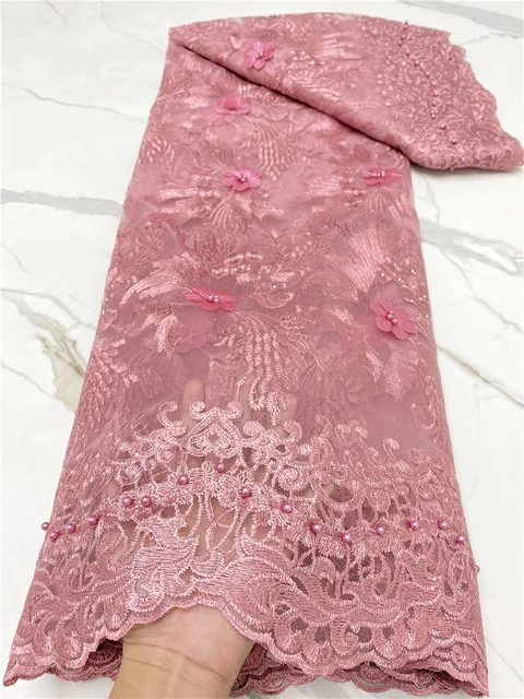 PGC African 3D Mesh Lace Fabric Embroidery African French Lace Fabric 2021 High Quality Lace With Beads Wedding Sewing YA4178B-1 african lace fabric4