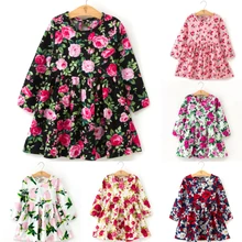 Детские платья для девочек с длинными рукавами и цветочным принтом; хлопковое и льняное платье с цветочным рисунком для маленьких девочек; весенне-летние платья для девочек